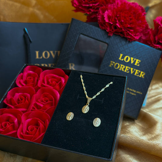 Especial Día de la madre Set Virgen de Guadalupe Oro Laminado 18k