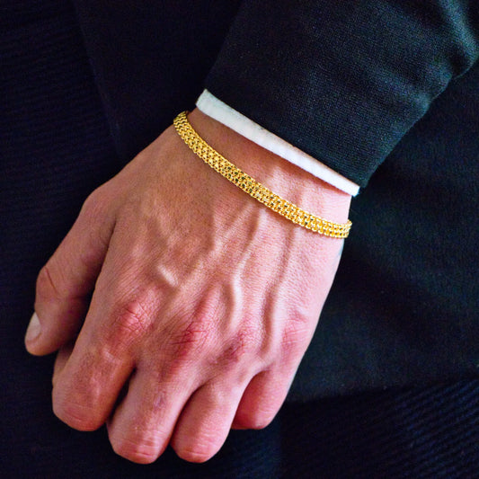 Pulsera Tejido Chino Doble Carril Oro Laminado 18k