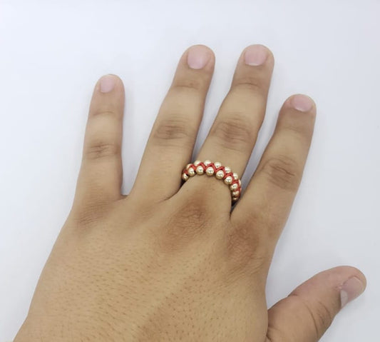 Anillo Artesanal Zig Zag Doble Balin oro laminado 18k
