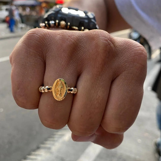 Anillo Virgen Milagrosa Balín Oro Laminado 18k