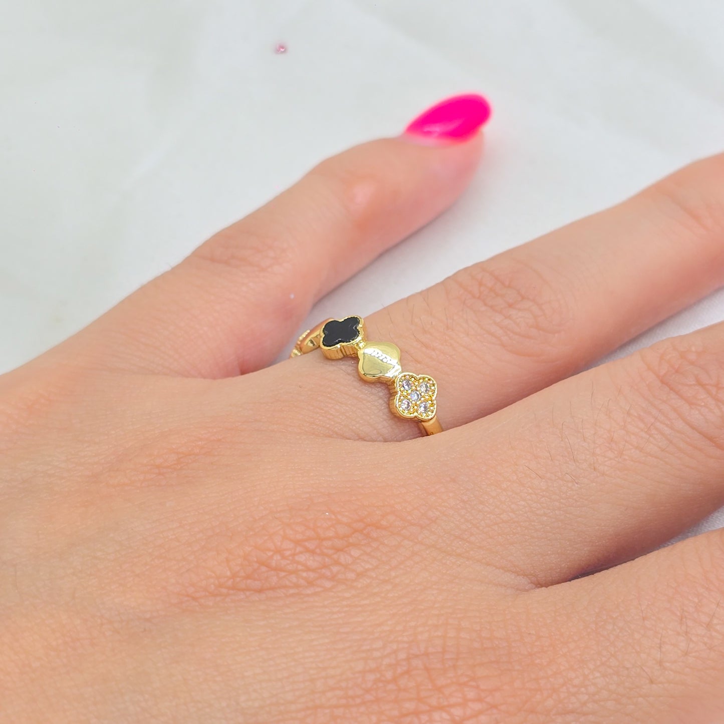 Anillo Duality Clover Ajustable Oro Laminado 18k