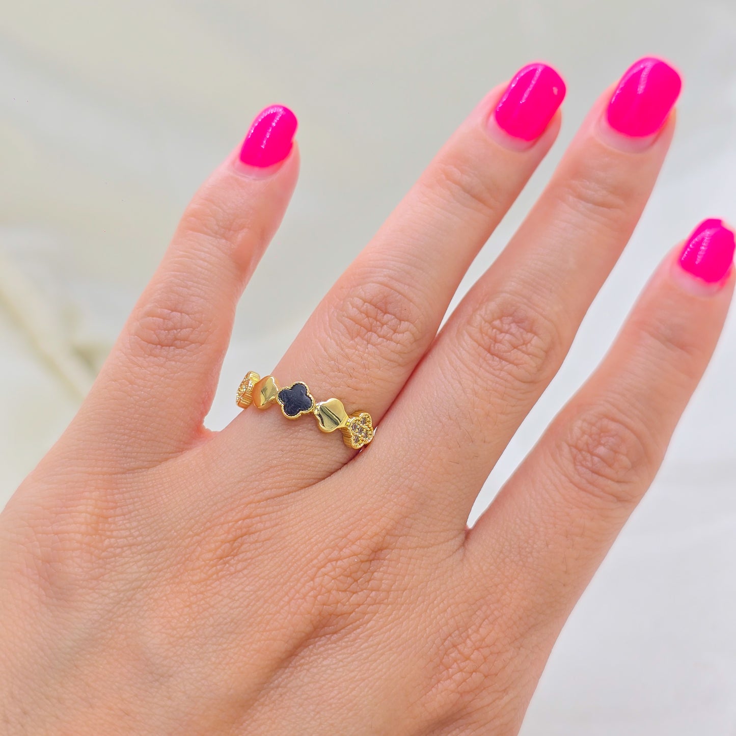 Anillo Duality Clover Ajustable Oro Laminado 18k