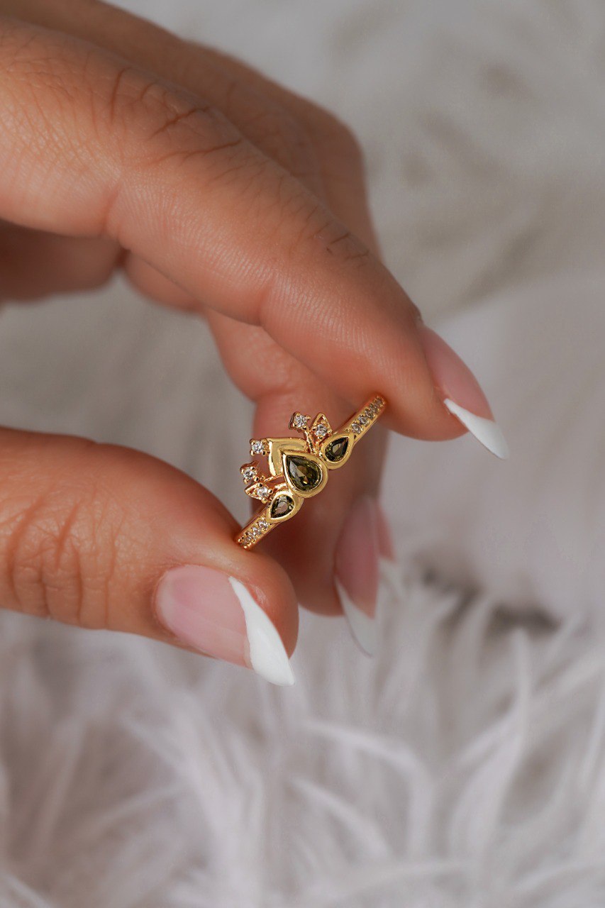 Anillo Green Bloom Ajustable Oro Laminado 18k