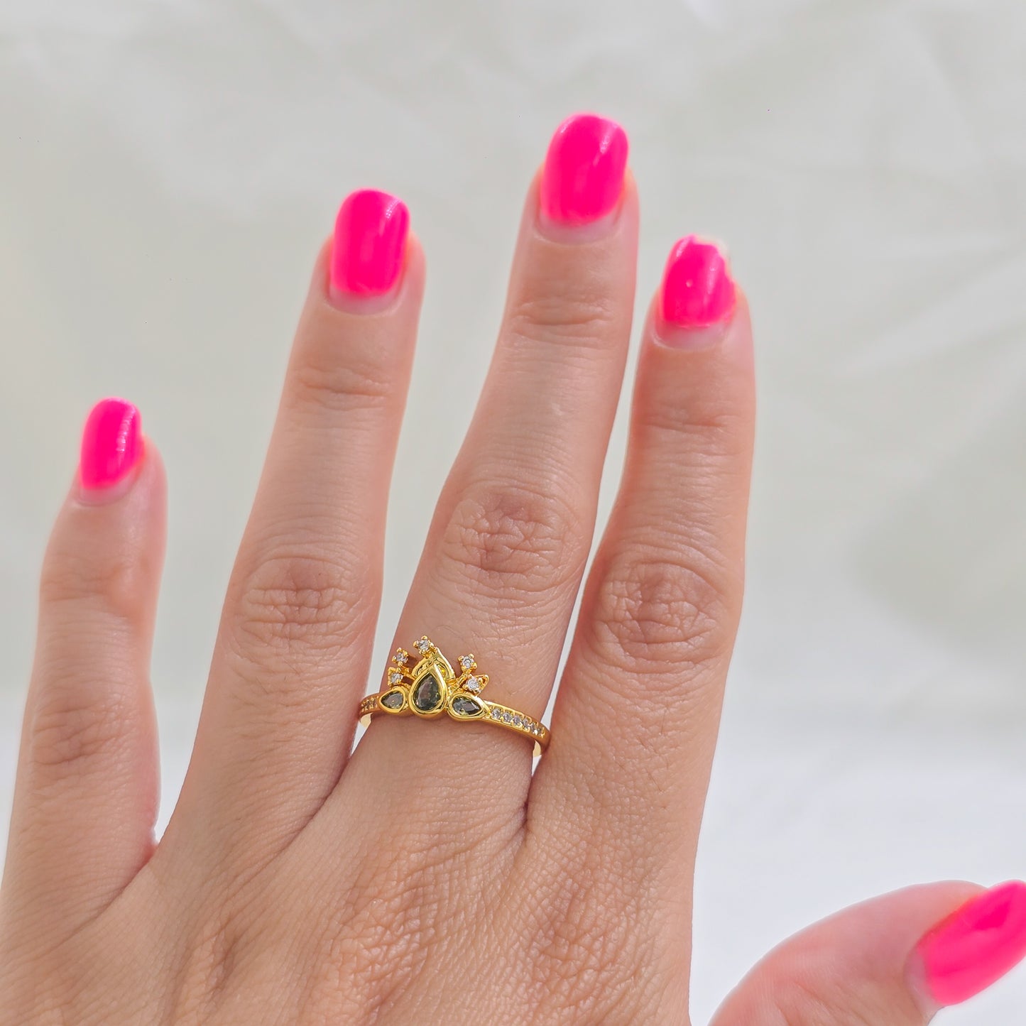 Anillo Green Bloom Ajustable Oro Laminado 18k