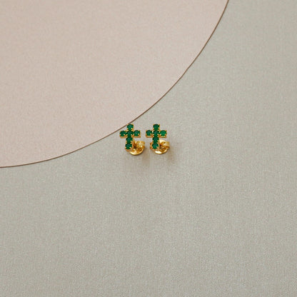Arete Cruz Seis Circonias Oro Laminado 18k