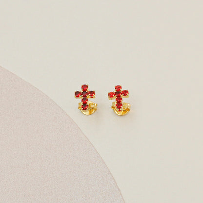 Arete Cruz Seis Circonias Oro Laminado 18k