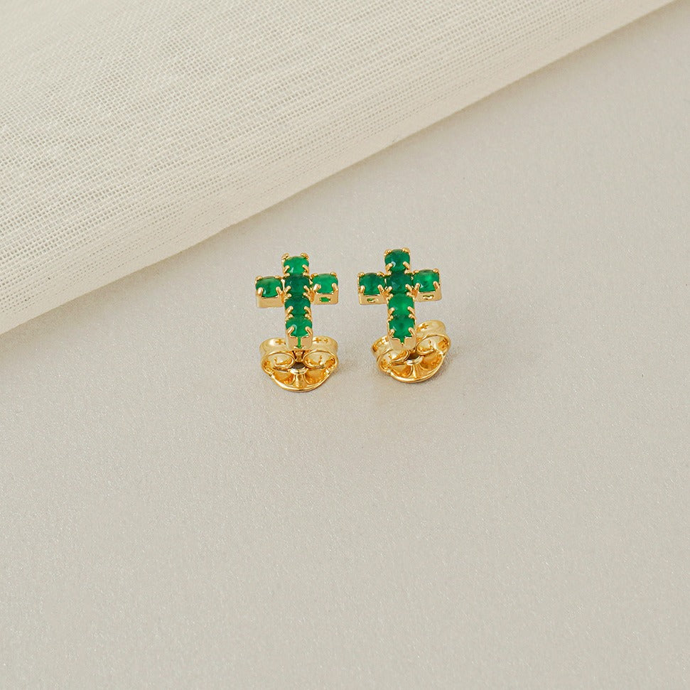 Arete Cruz Seis Circonias Oro Laminado 18k