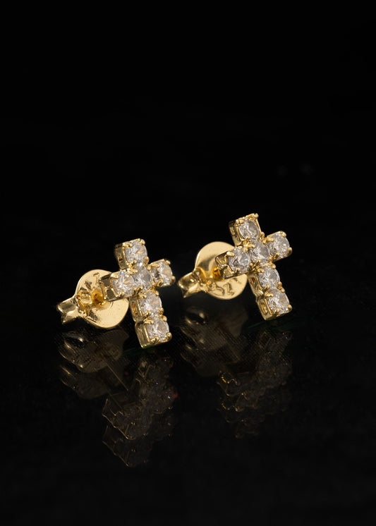Arete Cruz Seis Circonias Oro Laminado 18k