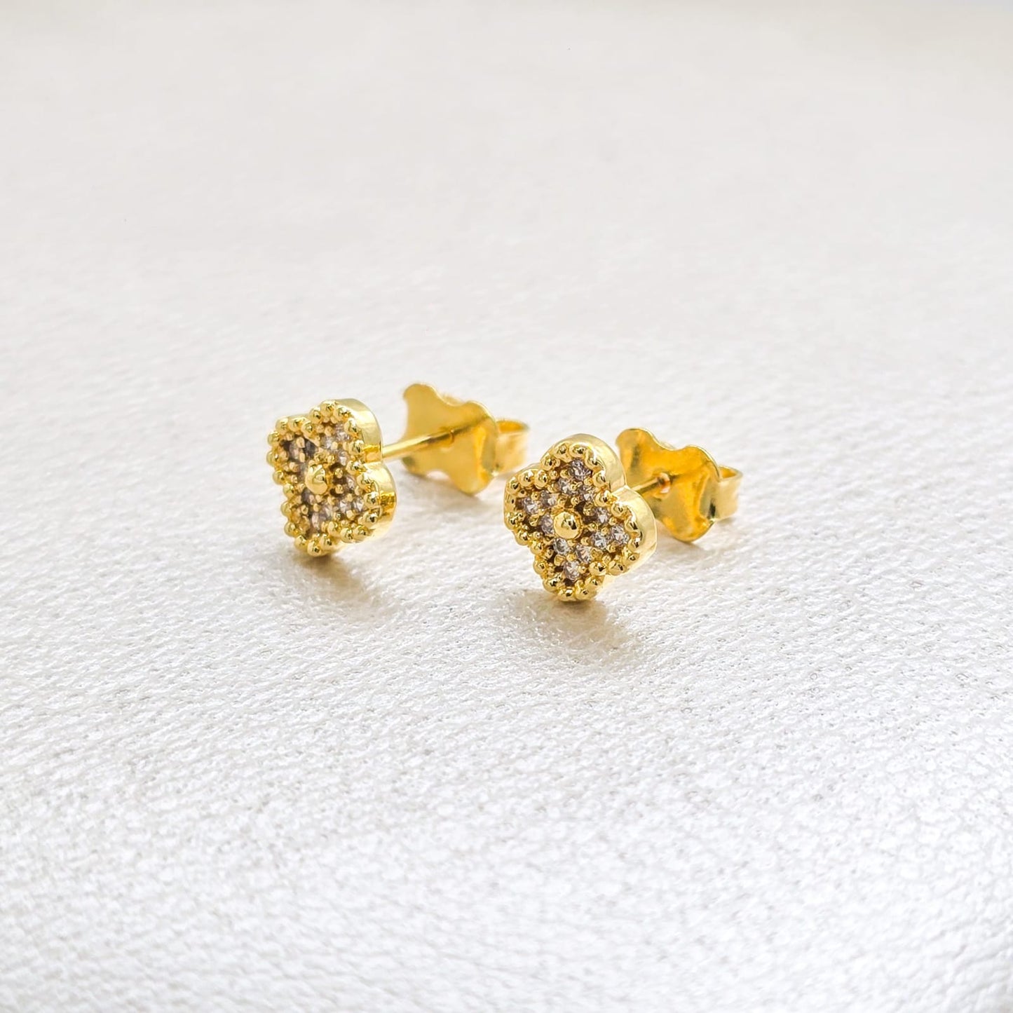 Aros Clover Circonias Punto Oro Laminado 18k
