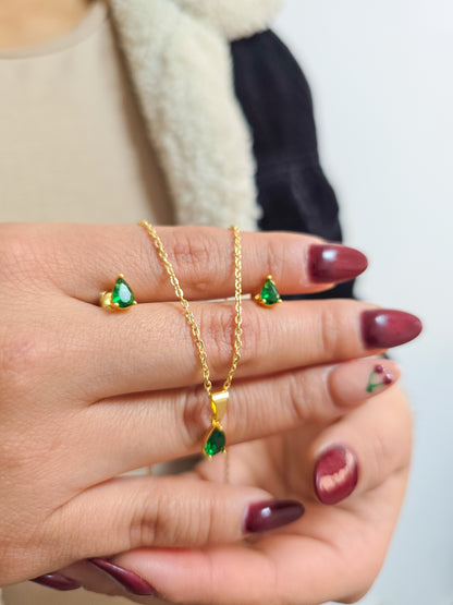 Set Cadena Tejido Aros Delgada, Dije Gota Only - Arete Gota Only Oro Laminado 18k