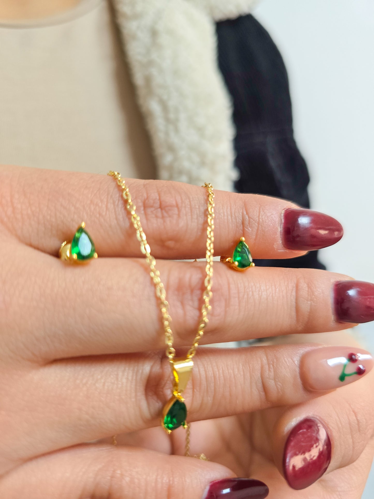 Set Cadena Tejido Aros Delgada, Dije Gota Only - Arete Gota Only Oro Laminado 18k