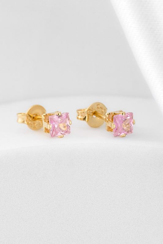 Arete Topo Circón Cuadrado Oro Laminado 18k