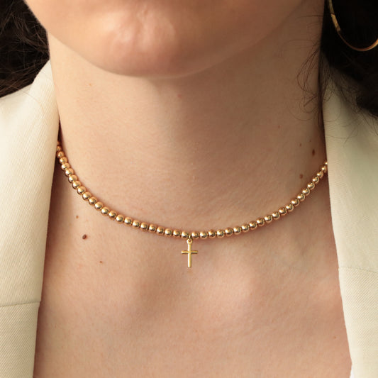 Chokers Con Cruz Oro Laminado 18k