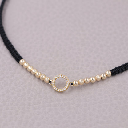 Gargantilla Con Aro Circonias Macramé Oro Laminado 18k