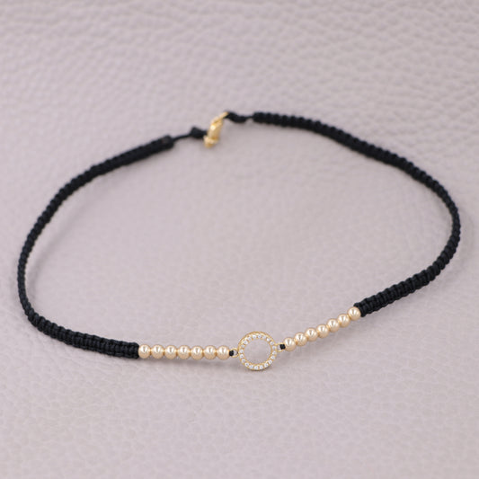 Gargantilla Con Aro Circonias Macramé Oro Laminado 18k
