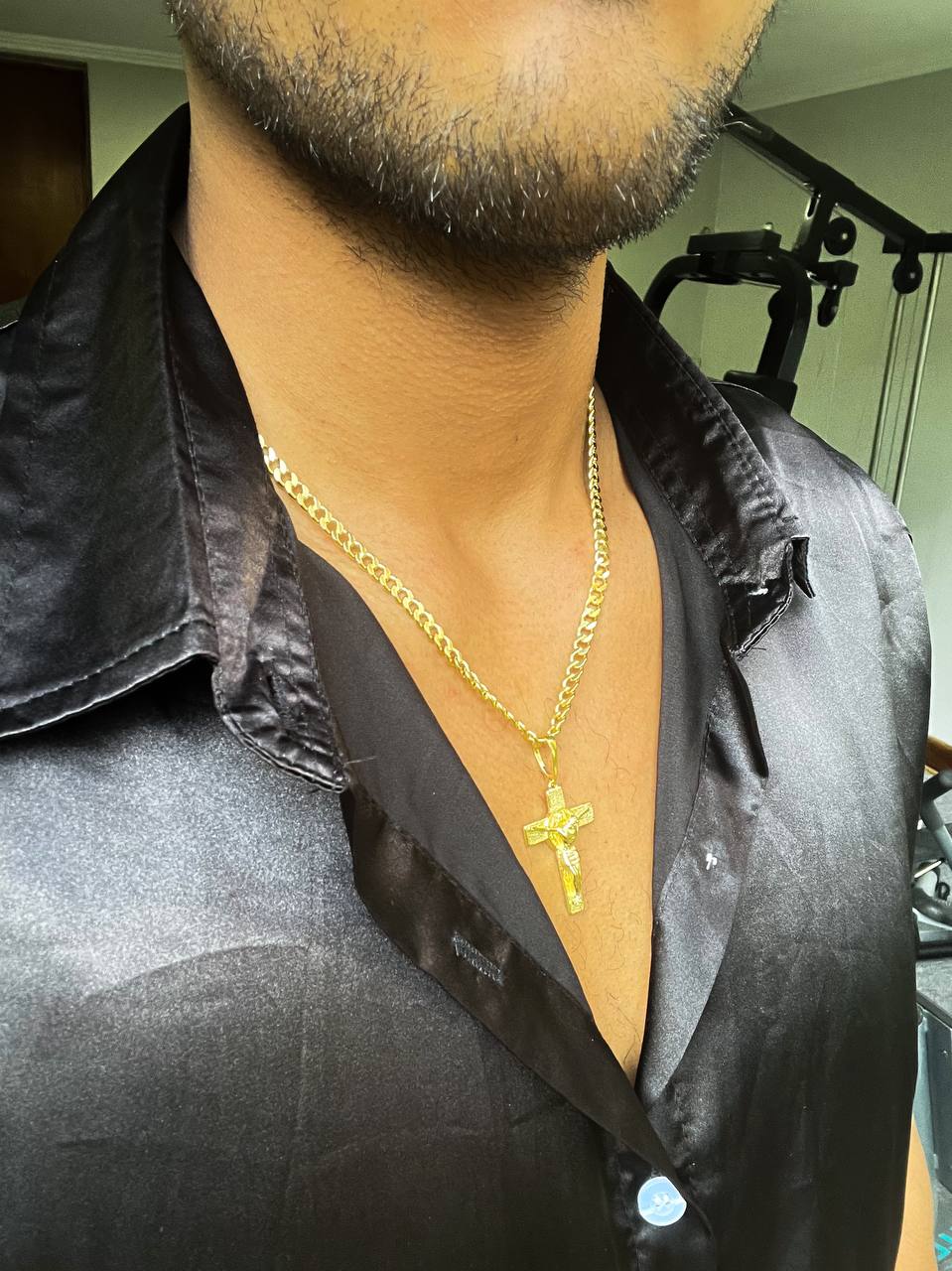 Cadena Tejido Cubana Gruesa Unisex Y Colgante Cruz San Benito Grande Oro Laminado 18k