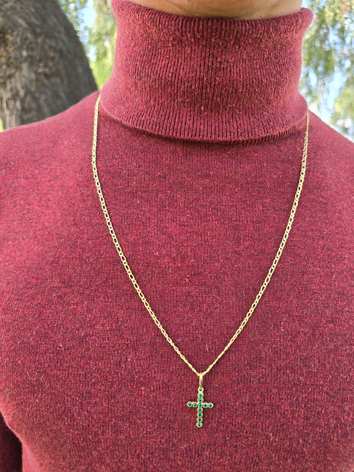 Cadena Tejido 1*1 Semi Delgada Y Colgante Cruz Mini Swarovski Oro Laminado 18k