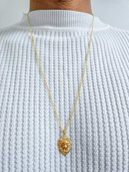 Cadena Tejido Rolo Delgado Y Dije Silueta León Oro Laminado 18k