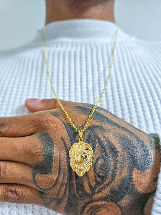 Cadena Tejido Rolo Delgado Y Dije Silueta León Oro Laminado 18k