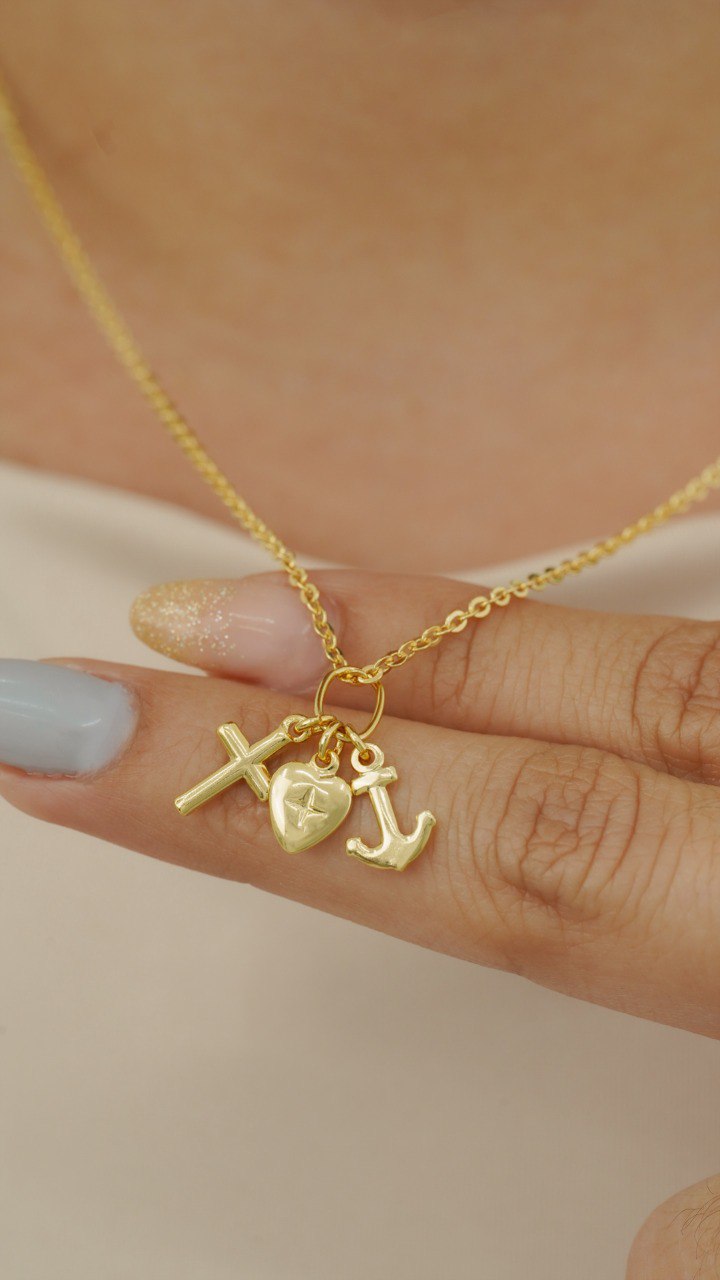 Cadena Tejido Aros Delgada Y Colgante Tres Gracias Oro Laminado 18k