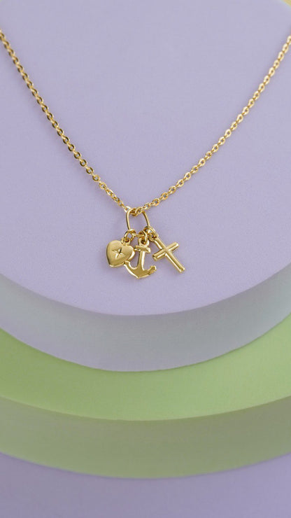 Cadena Tejido Aros Delgada Y Colgante Tres Gracias Oro Laminado 18k