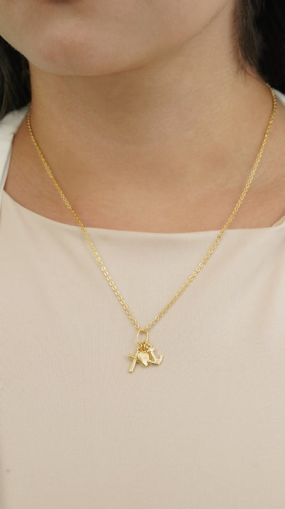 Cadena Tejido Aros Delgada Y Colgante Tres Gracias Oro Laminado 18k