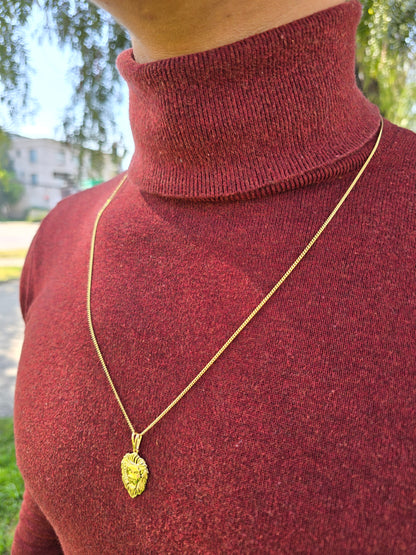 Cadena Cubana Delgada Y Dije Silueta León Oro Laminado 18k