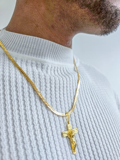 Cadena Tejido Serpiente Y Colgante Cruz San Benito Grande Oro Laminado 18k