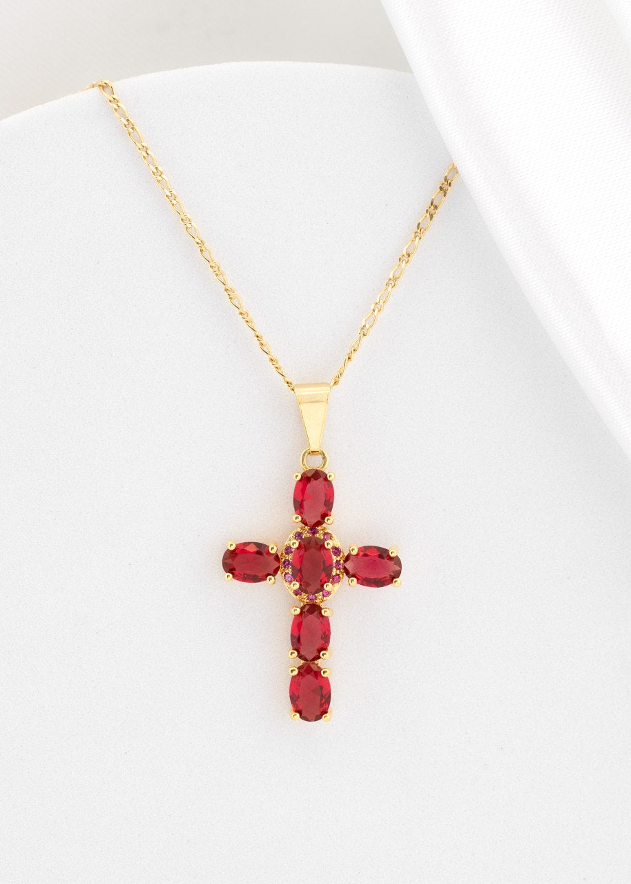 Cadena Tejido 1×1 Y Colgante Cruz Brightness Oro Laminado 18k