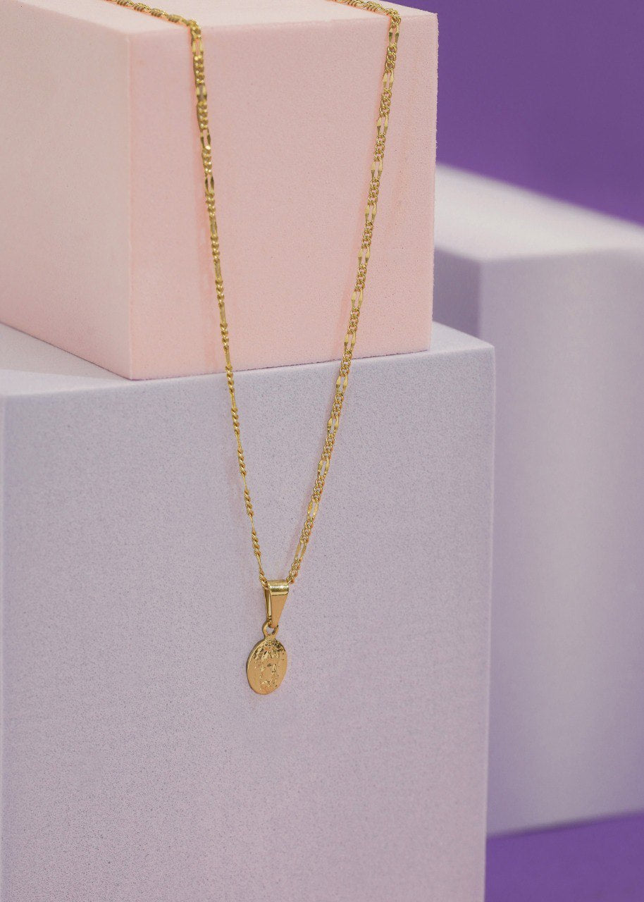 Cadena tejido 3x1 Diamantada Y Colgante Guadalupe Mini Oro Laminado 18k