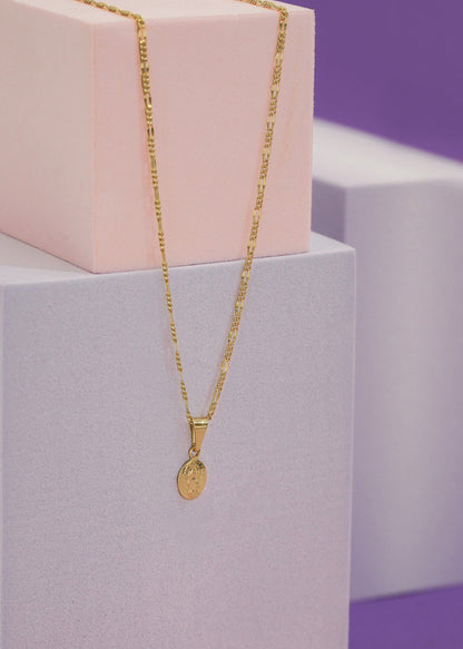 Cadena tejido 3x1 Diamantada Y Colgante Guadalupe Mini Oro Laminado 18k