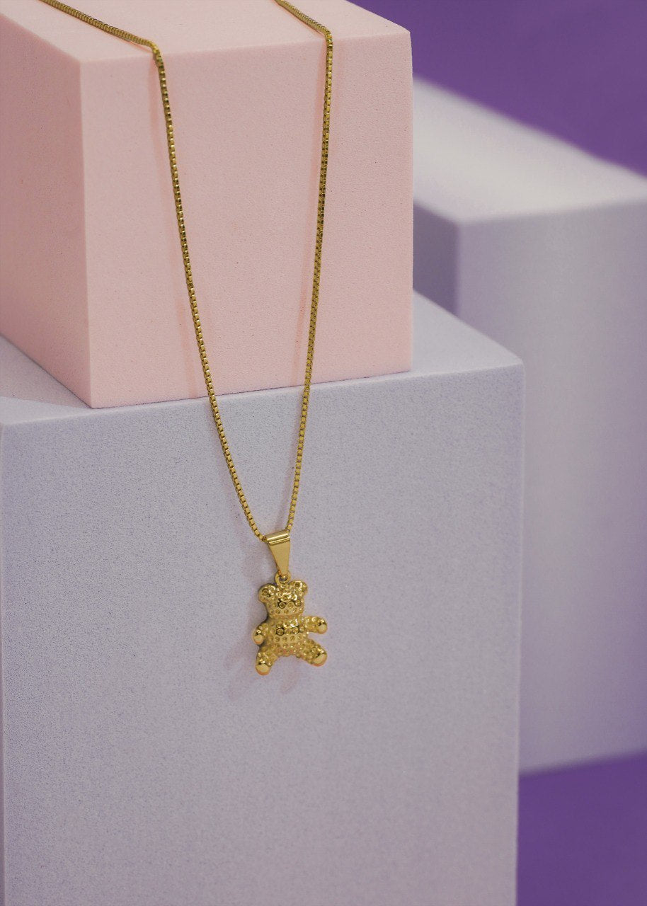 Cadena Tejido Veneciana Y Dije Osito Little Bear en Oro Laminado 18k