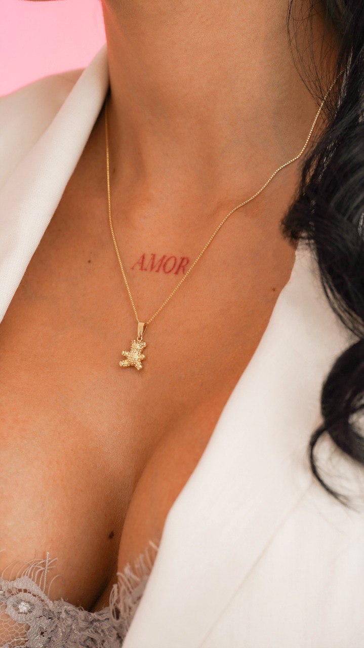 Cadena Tejido Veneciana Y Dije Osito Little Bear en Oro Laminado 18k