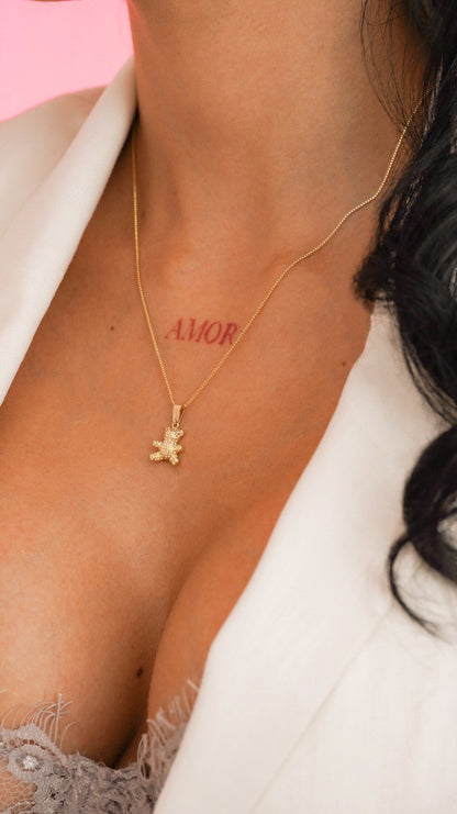 Cadena Tejido Veneciana Y Dije Osito Little Bear en Oro Laminado 18k