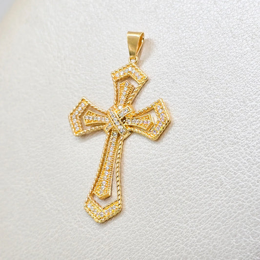 Dije Cruz 3D Circonias Oro Laminado 18k