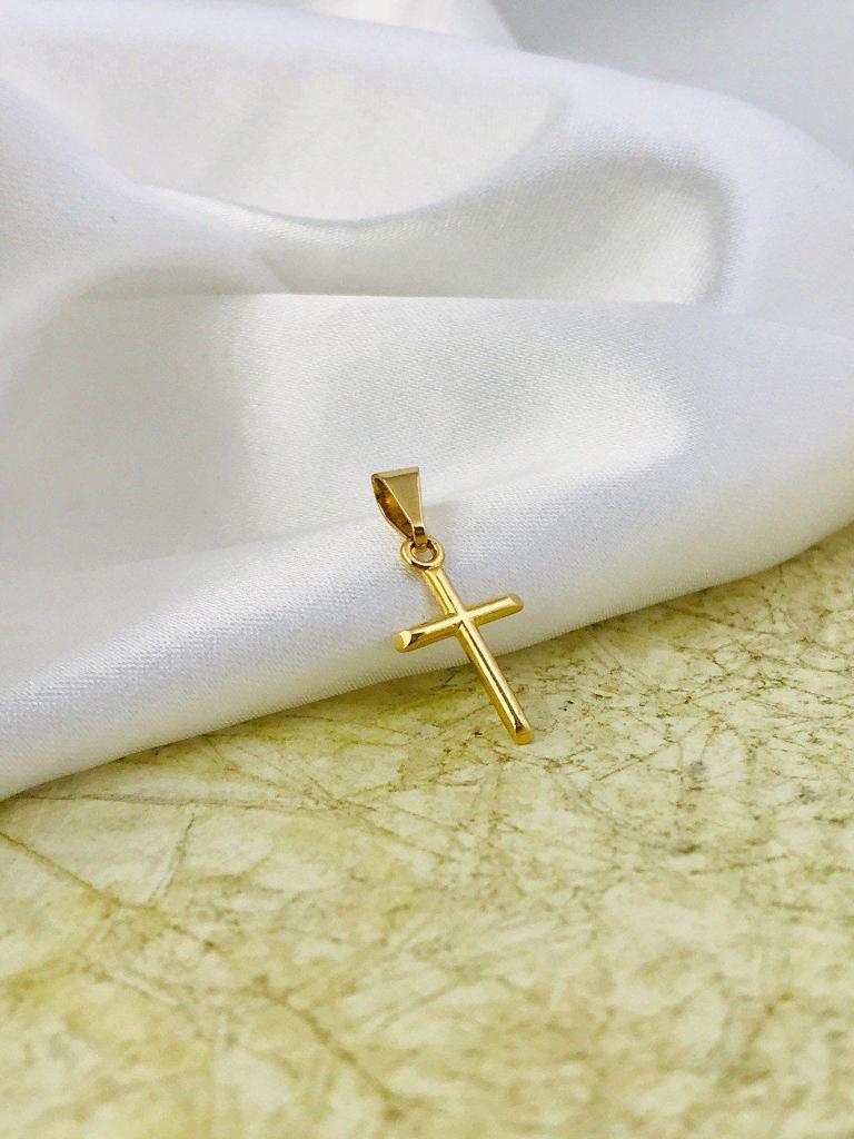 Colgante Cruz Tubular Delgada Oro Laminado 18k