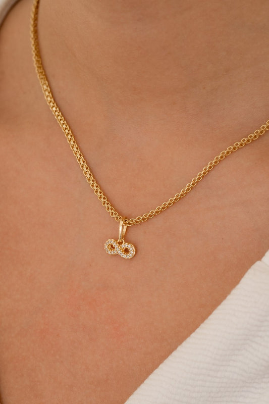 Cadena Tejido Chino Y Colgante Infinito Con Circonias en Oro Laminado 18k