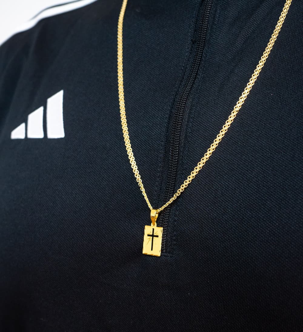 Colgante Placa Cruz Rayos Oro Laminado 18k
