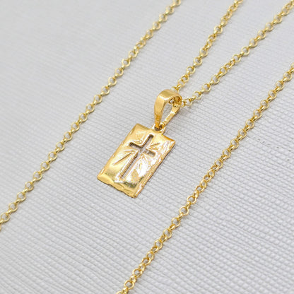 Colgante Placa Cruz Rayos Oro Laminado 18k