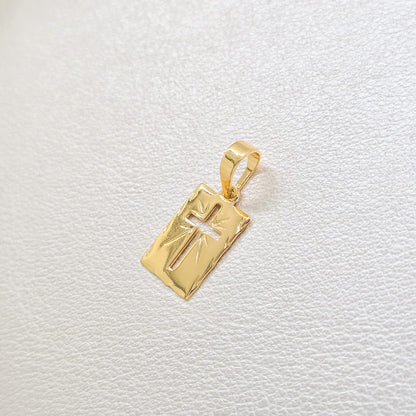 Colgante Placa Cruz Rayos Oro Laminado 18k