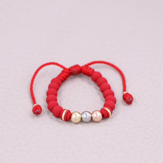 Brazalete Tres Oros Rojo Balín Oro Laminado 18K