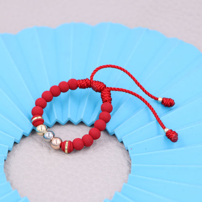 Brazalete Tres Oros Rojo Balín Oro Laminado 18K