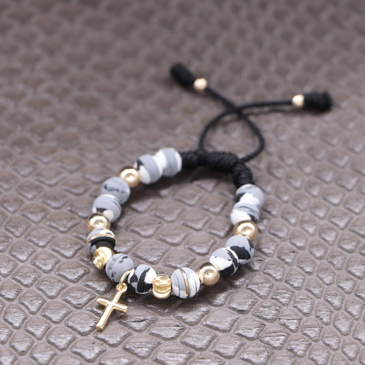Brazalete Con Colgante Cruz Balín Oro Laminado 18k
