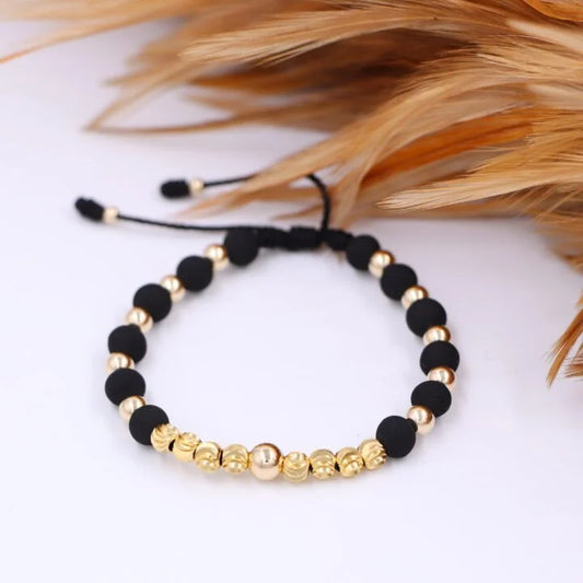Brazalete Negro Balín Oro Laminado 18k