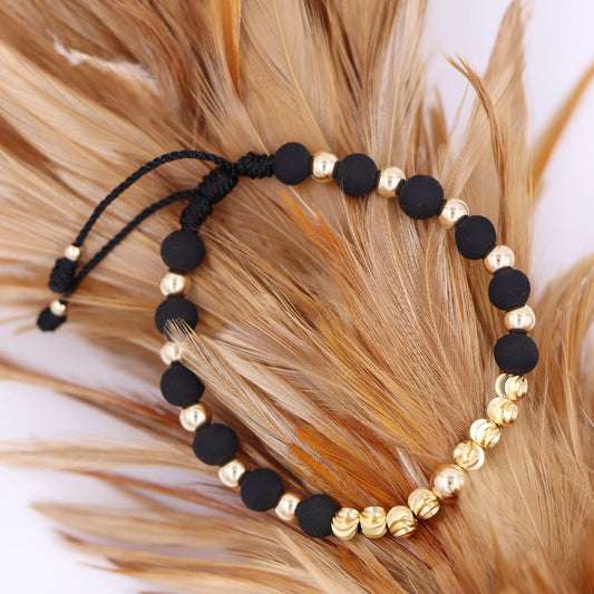 Brazalete Negro Balín Oro Laminado 18k