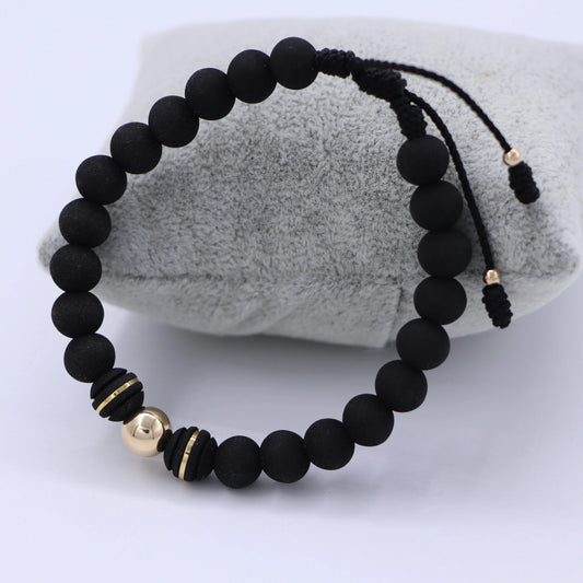 Brazalete Negro Balín Oro Laminado 18k