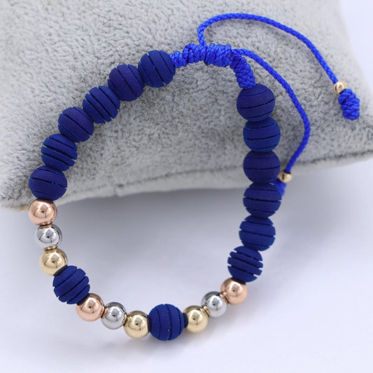 Brazalete Tres Oros Azul Balín Oro Laminado 18k