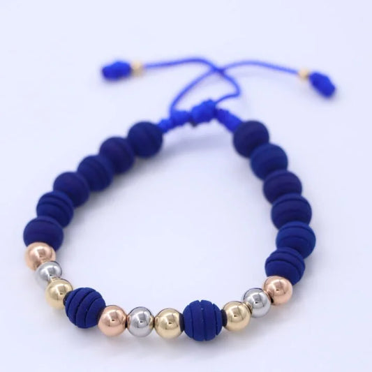 Brazalete Tres Oros Azul Balín Oro Laminado 18k