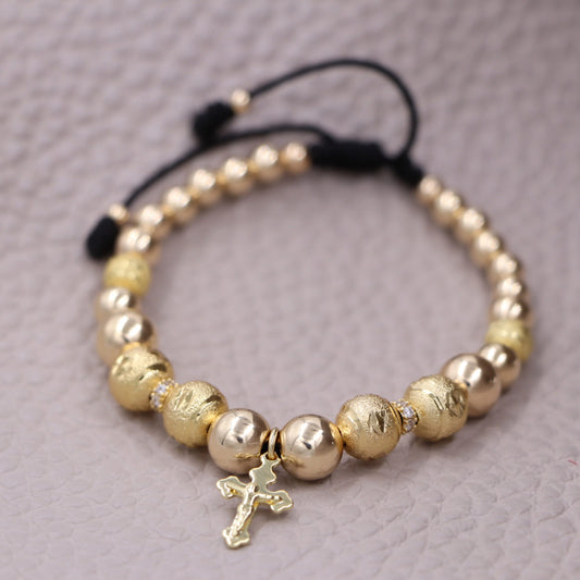 Brazalete Dorado Con Cristo Balín Oro Laminado 18k