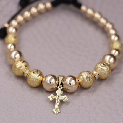 Brazalete Dorado Con Cristo Balín Oro Laminado 18k